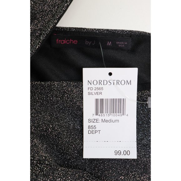 NWT Fraiche by J Metallic Shimmer Deep V-Neck Fit & Flare Minidress Silver Black - Picture 5 of 8